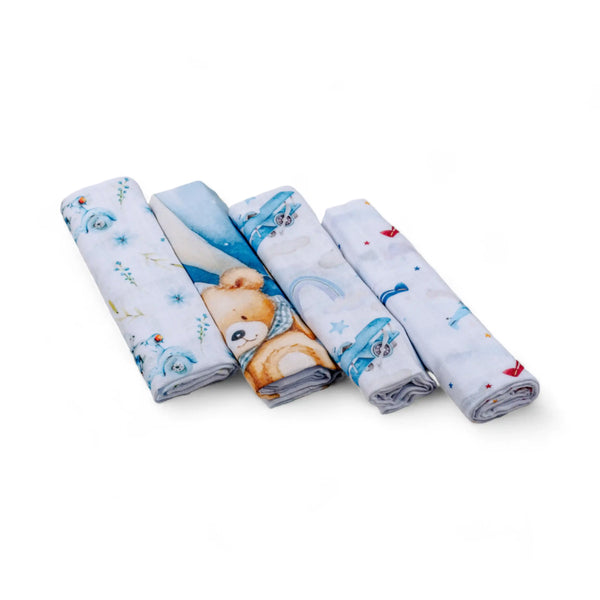 PREMIUM Set pamučnih tetra pelena 70x70cm u poklon kutiji - Set 4/1 - Medo na oblaku