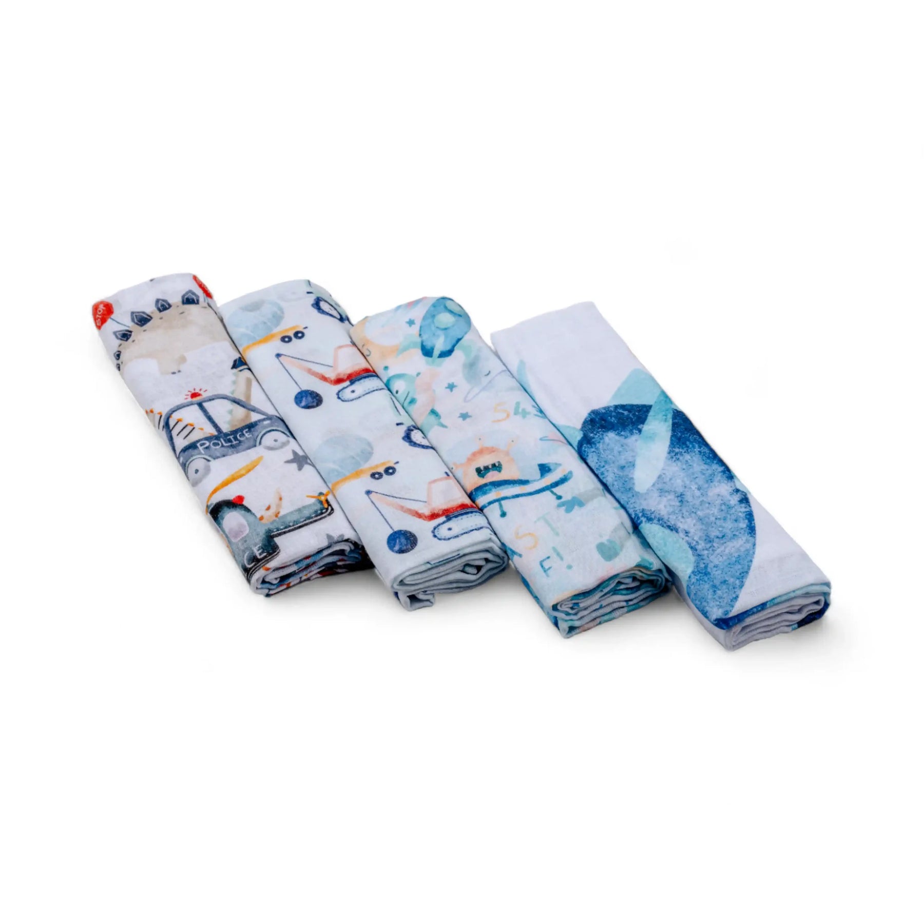 Set of Premium Cotton Baby Tetra Diapers 70x70cm in Gift Box - Set 4/1 - Vehicles