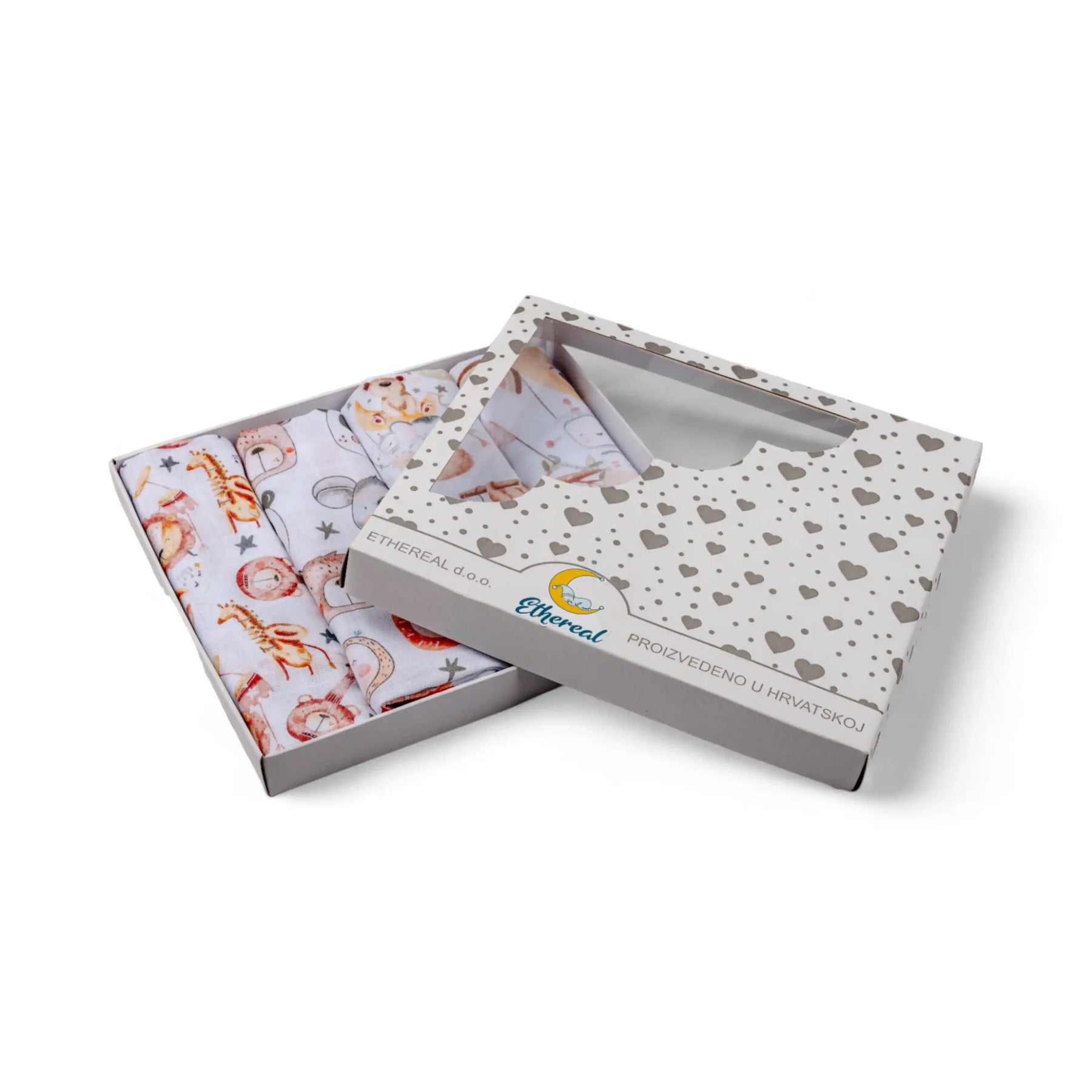Set of Premium Cotton Baby Tetra Diapers 70x70cm in Gift Box - Set 4/1 - Animal World