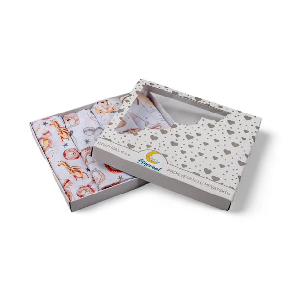Set of Premium Cotton Baby Tetra Diapers 70x70cm in Gift Box - Set 4/1 - Animal World