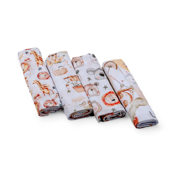 Set of Premium Cotton Baby Tetra Diapers 70x70cm in Gift Box - Set 4/1 - Animal World