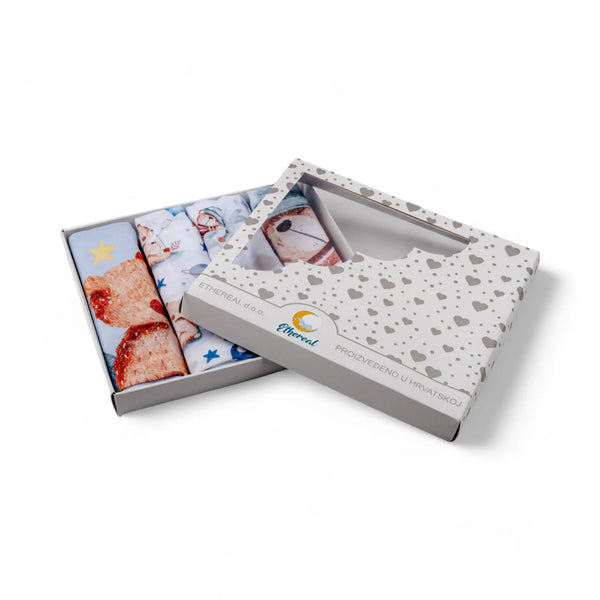 PREMIUM Set of Cotton Tetra Diapers 70x70cm in Gift Box - Set 4/1 - Blue Bear