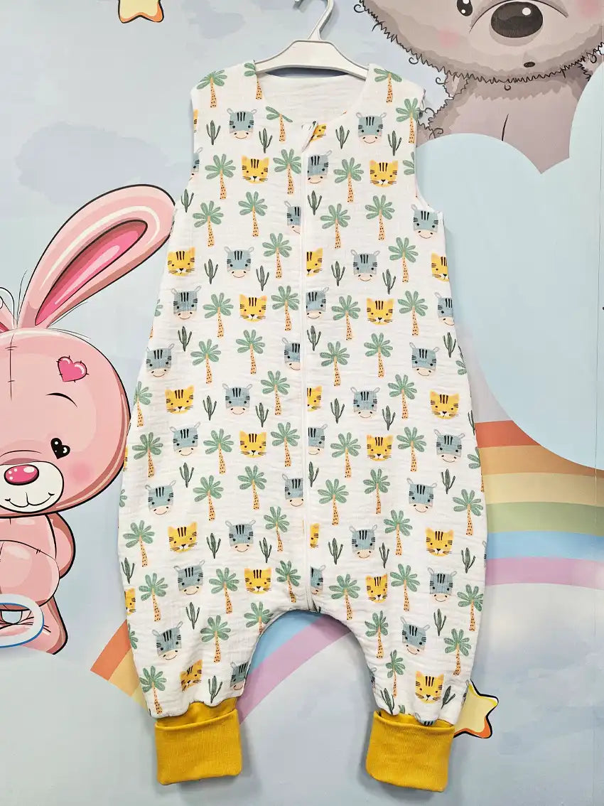 Muslin two-layer summer sleeping bag with legs – Hippo and tiger