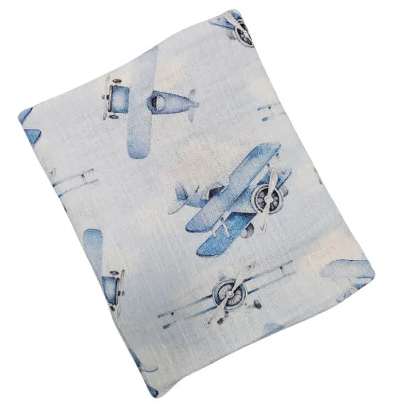 Premium muslin tetra diaper 65x65cm - Blue airplanes
