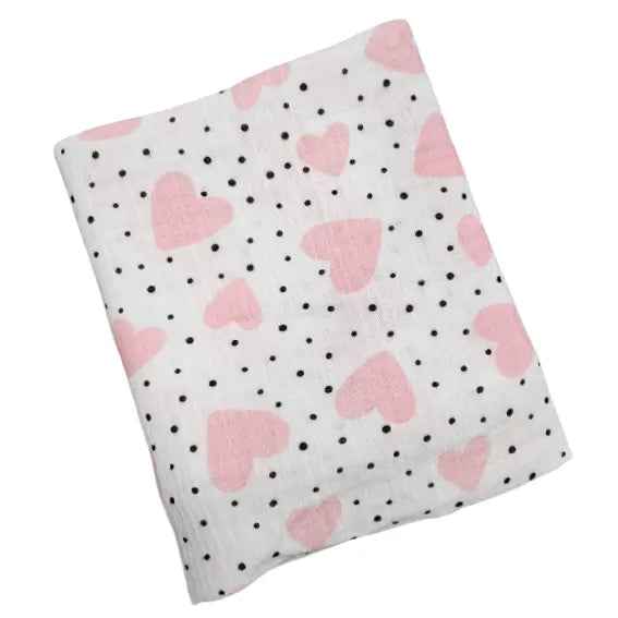 Premium muslin tetra diaper 65x65cm - Pink hearts