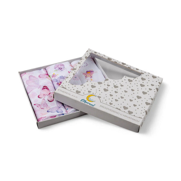 Set of Children's Premium Muslin Tetra Diapers 65x65cm in Gift Box - Set 3/1 - Flowers