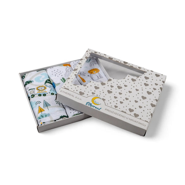Set of Children's Premium Muslin Tetra Diapers 65x65cm in Gift Box - Set 3/1 - Animals