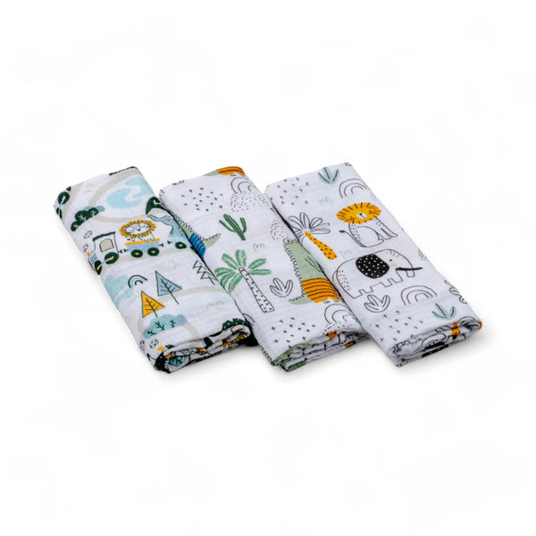 Set of Children's Premium Muslin Tetra Diapers 65x65cm in Gift Box - Set 3/1 - Animals