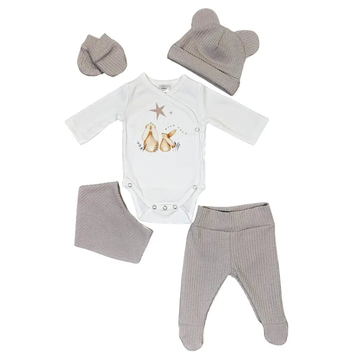 4-piece newborn set - Waffle - Bunny and stars