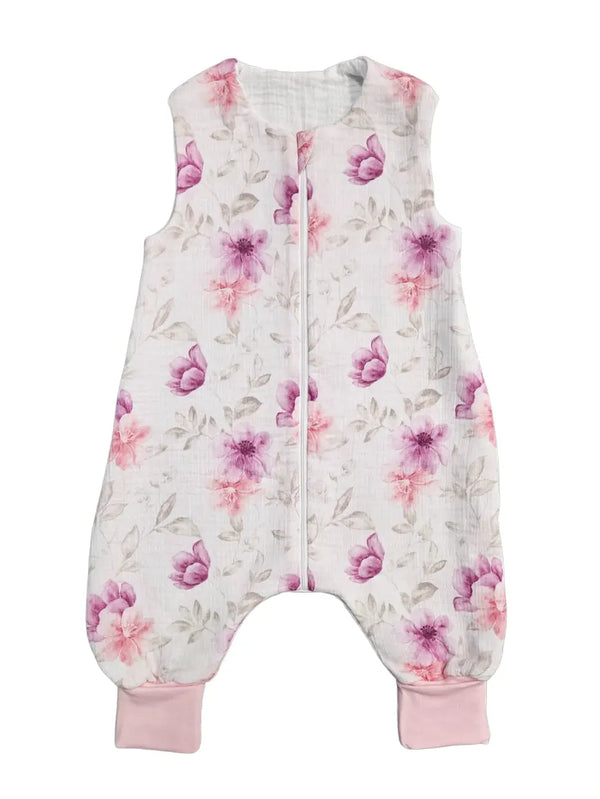 Muslin Double Layer Summer Sleeping Bag with Legs – Lilac Flowers
