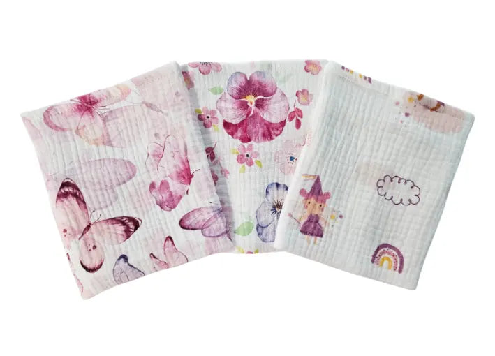 Premium Muslin Tetra Cloths 30x30cm – Set 3/1 - Flowers