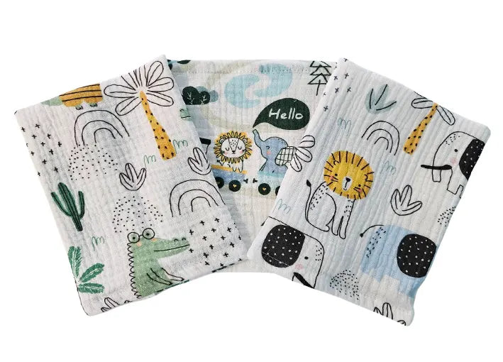 Premium muslin tetra cloths 30x30cm – Set 3/1 - Animals