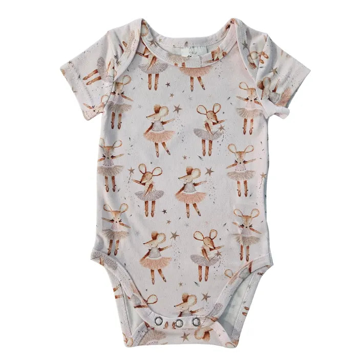 Short Sleeve Bodysuit - Mouse Villa - Pink