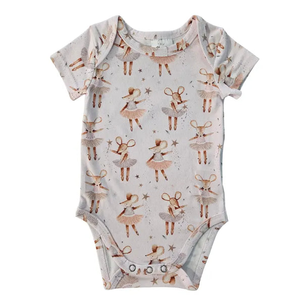 Short Sleeve Bodysuit - Mouse Villa - Pink