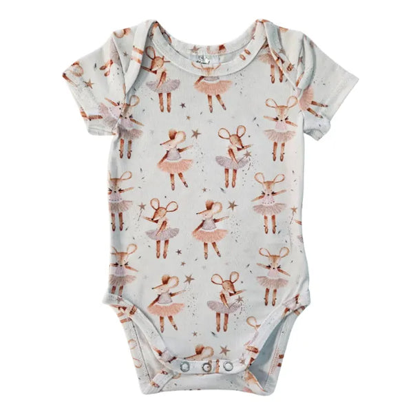 Short Sleeve Bodysuit - Mouse Villa - Dirty Pink