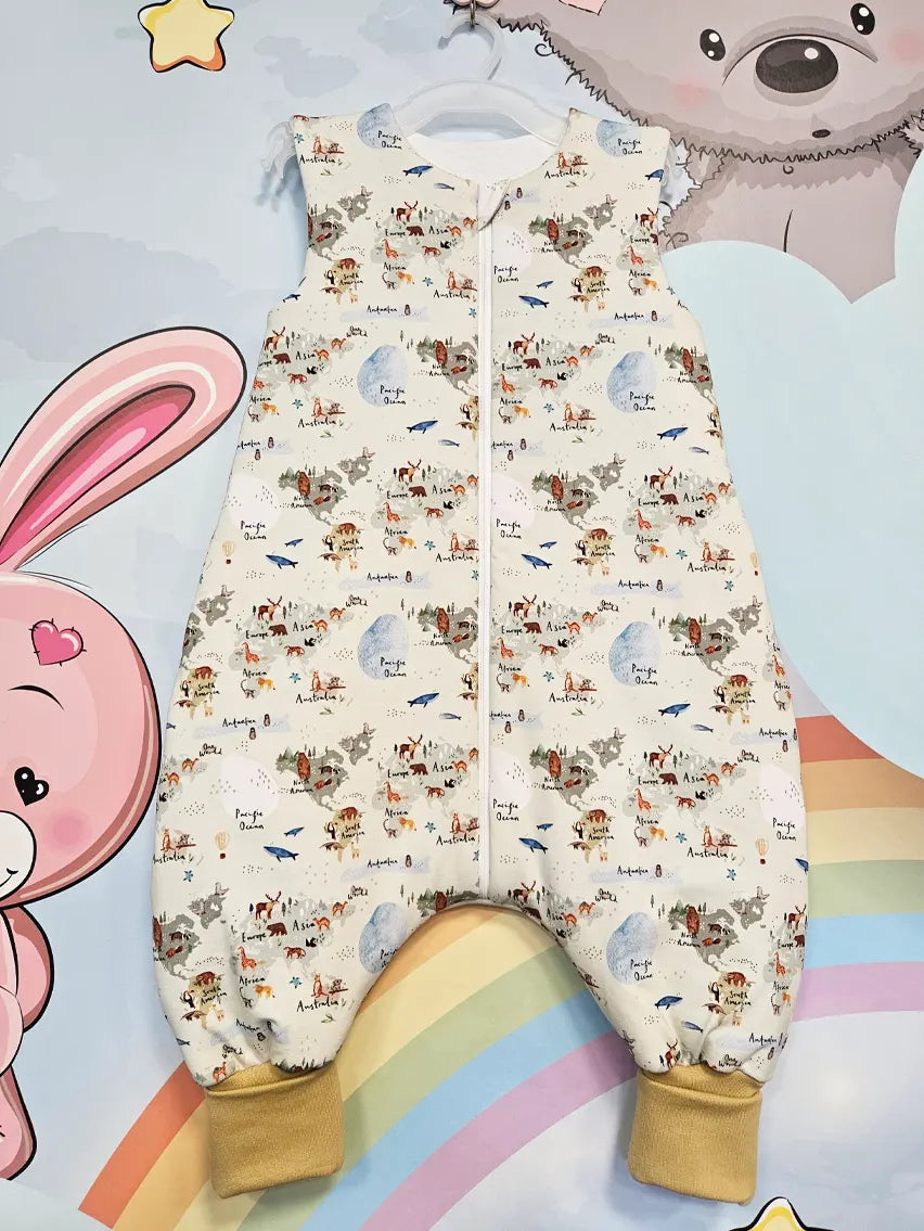 Thick Cotton Sleeping Bag with Legs and Filling - Map of the World