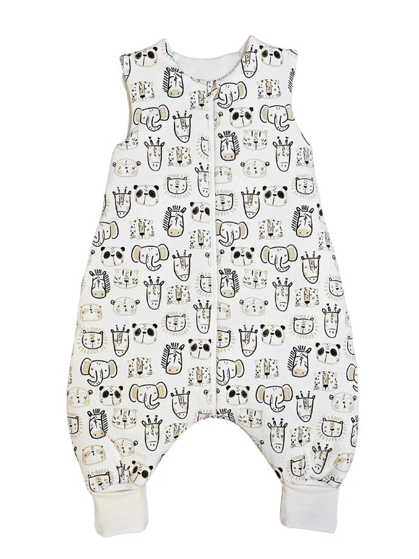 Thick Cotton Sleeping Bag with Legs and Filling - Black and White Safari Animals