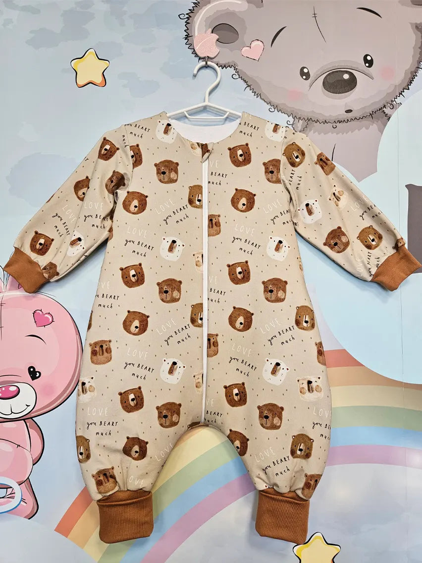 Cotton sleeping bag with legs, sleeves, and filling - Love you beary much