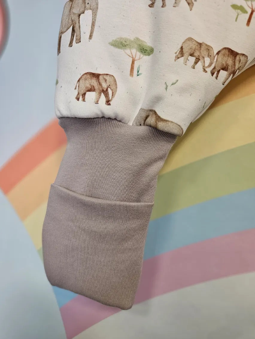 Cotton sleeping bag with legs, sleeves, and filling - Mama and baby elephant