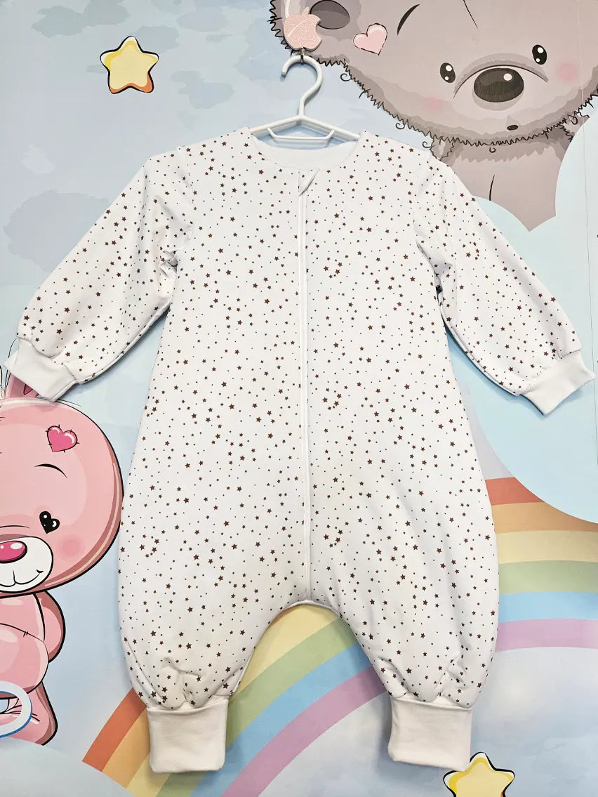 Cotton sleeping bag with legs, sleeves, and filling - Little brown stars