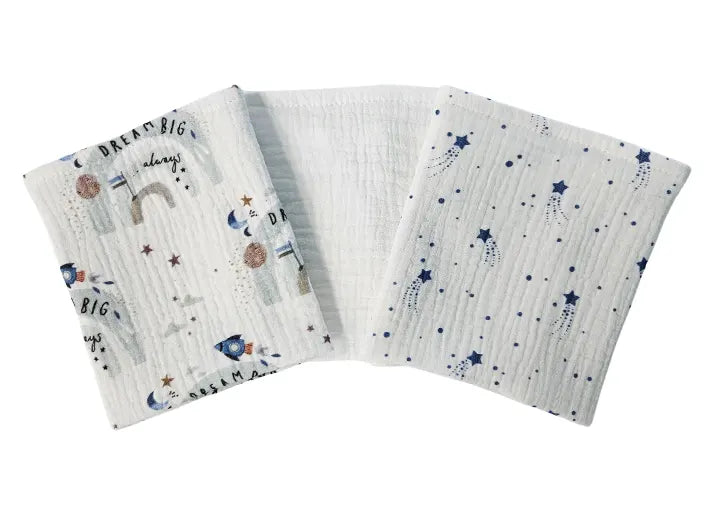 Premium muslin tetra cloths 30x30cm – Set 3/1 - Rainbow and stars