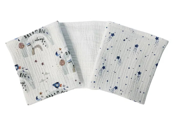 Premium muslin tetra cloths 30x30cm – Set 3/1 - Rainbow and stars