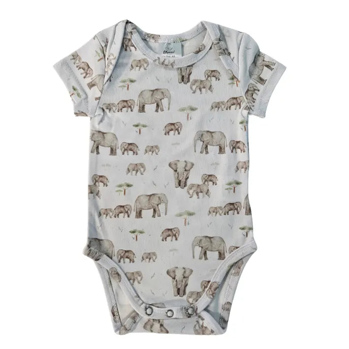 Short Sleeve Bodysuit - Elephants - Gray