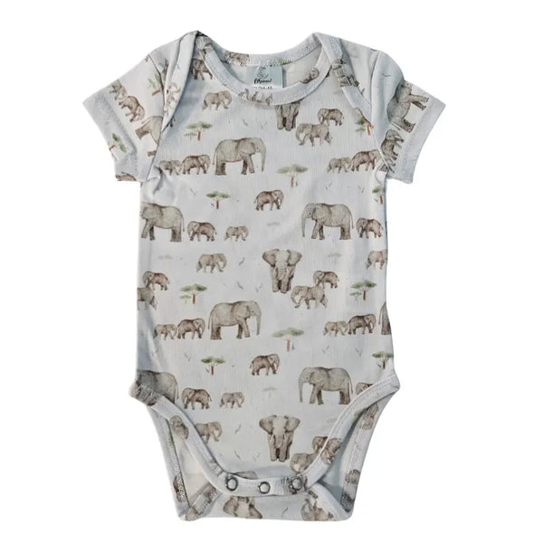 Short Sleeve Bodysuit - Elephants - Gray