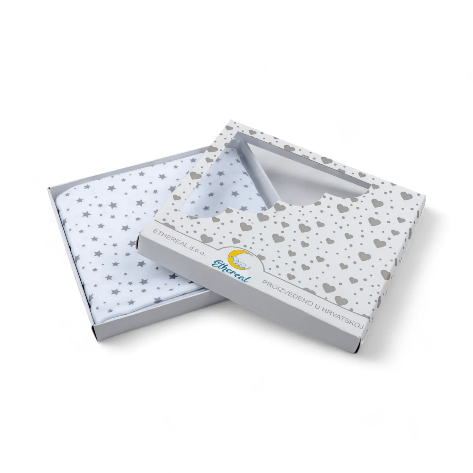 Premium Cotton Double Layer Blanket - Gray Stars on a White Background