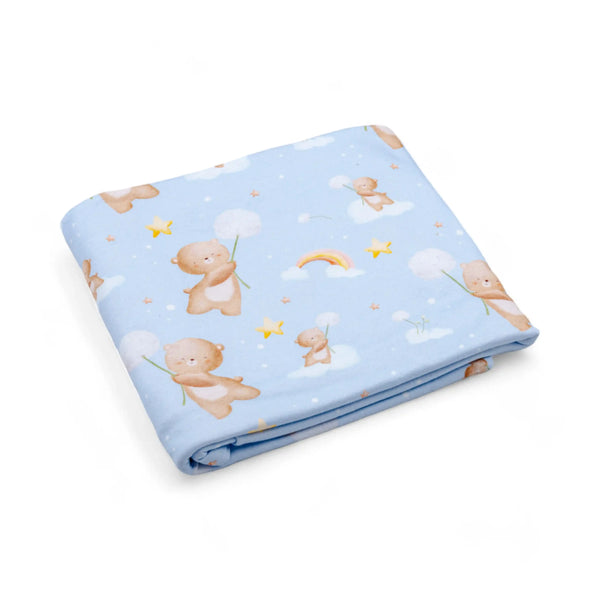 Premium Cotton Double Layer Blanket - Bear - Blue