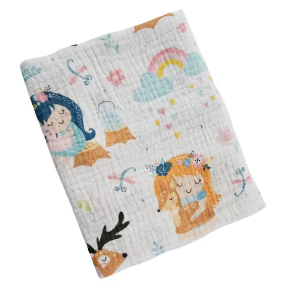 Children's premium muslin tetra diaper 65x65cm - A little girl and a fawn