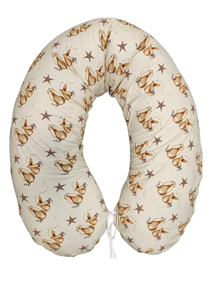 Nursing Pillow with Cotton Cover 170cm - Bunnies and Stars + Waffle
