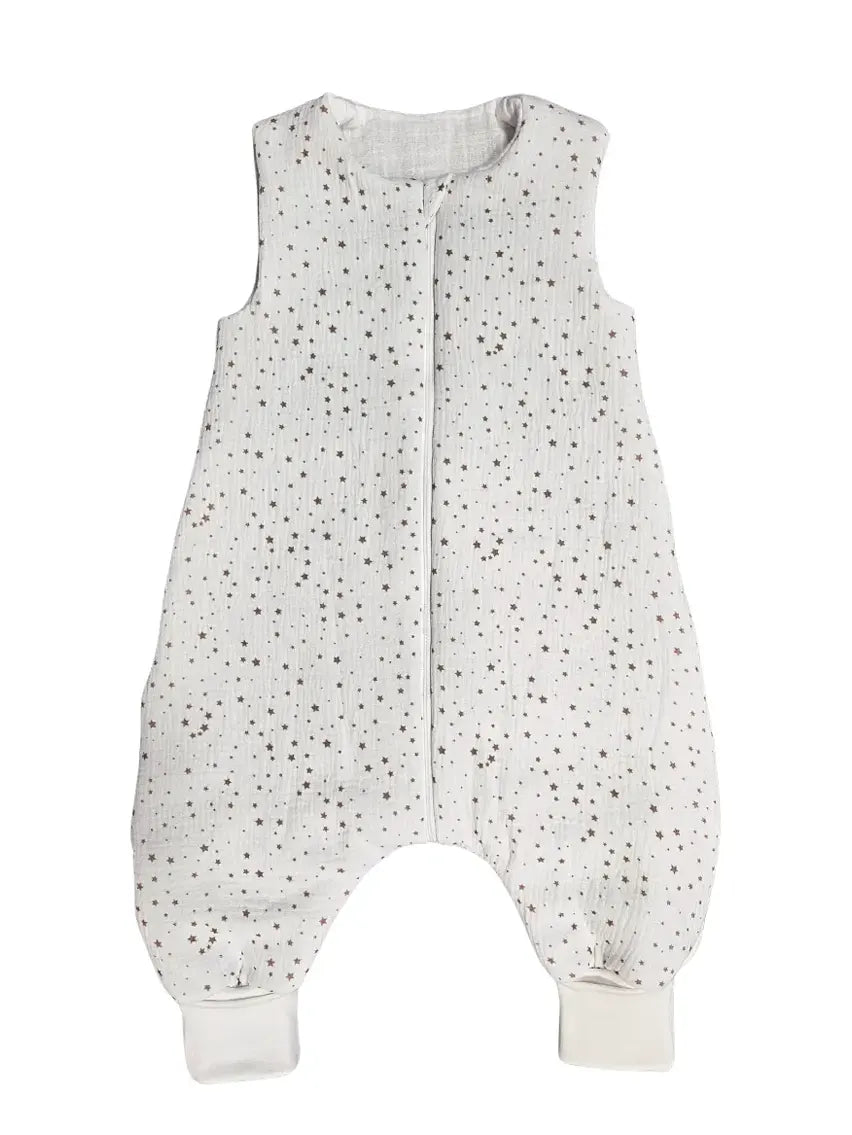 Muslin sleeping bag with legs and filling - Little brown stars