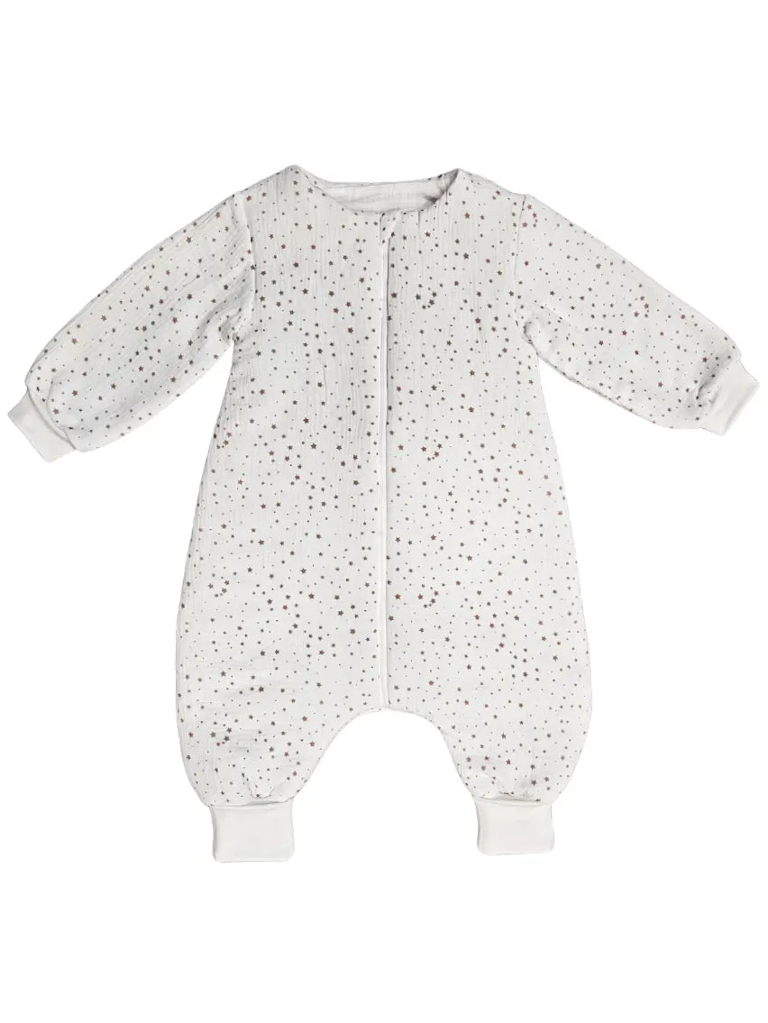 Muslin sleeping bag with legs, sleeves, and filling - Little brown stars