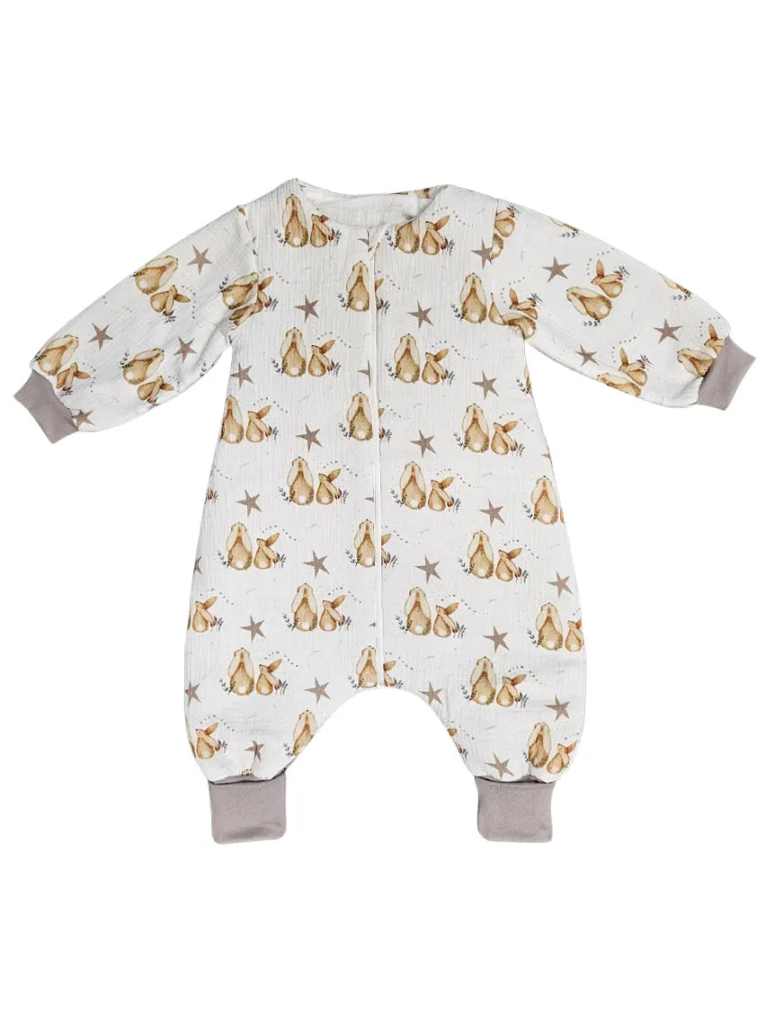 Muslin sleeping bag with legs, sleeves, and filling - Bunny and the star