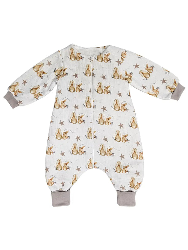 Muslin sleeping bag with legs, sleeves, and filling - Bunny and the star