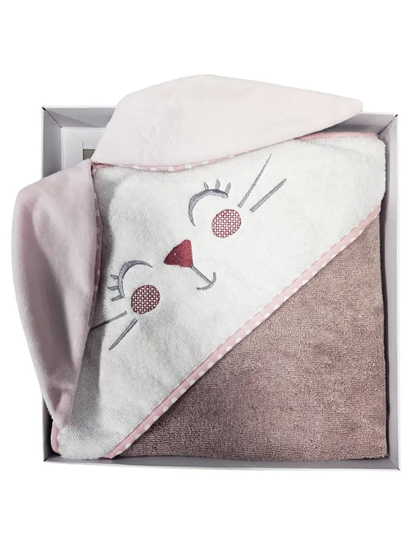 Cotton Towel 100x100cm - Embroidered - Bunny - Retro Pink