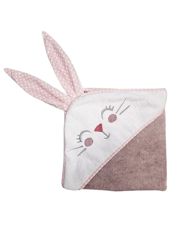 Cotton Towel 100x100cm - Embroidered - Bunny - Retro Pink