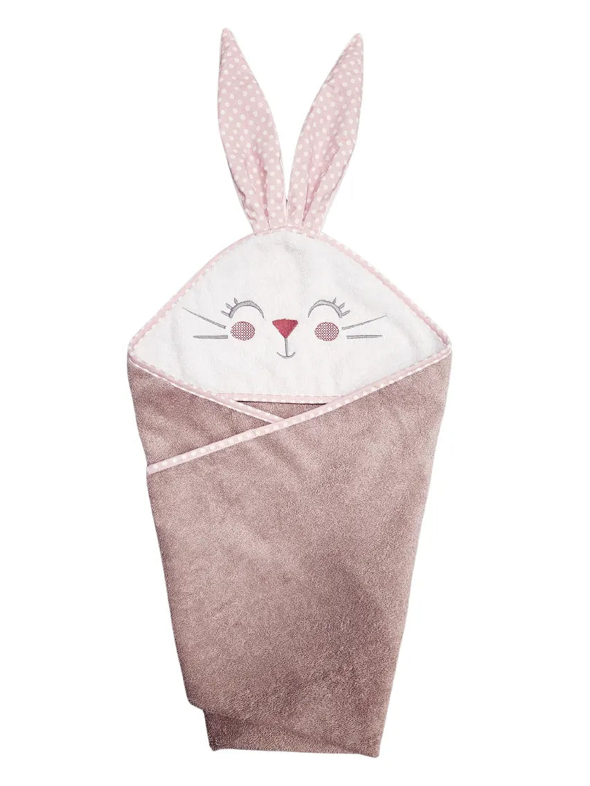 Cotton Towel 100x100cm - Embroidered - Bunny - Retro Pink