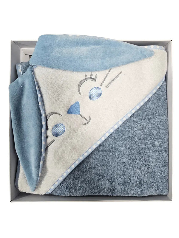 Cotton Towel 100x100cm - Embroidered - Blue Bunny