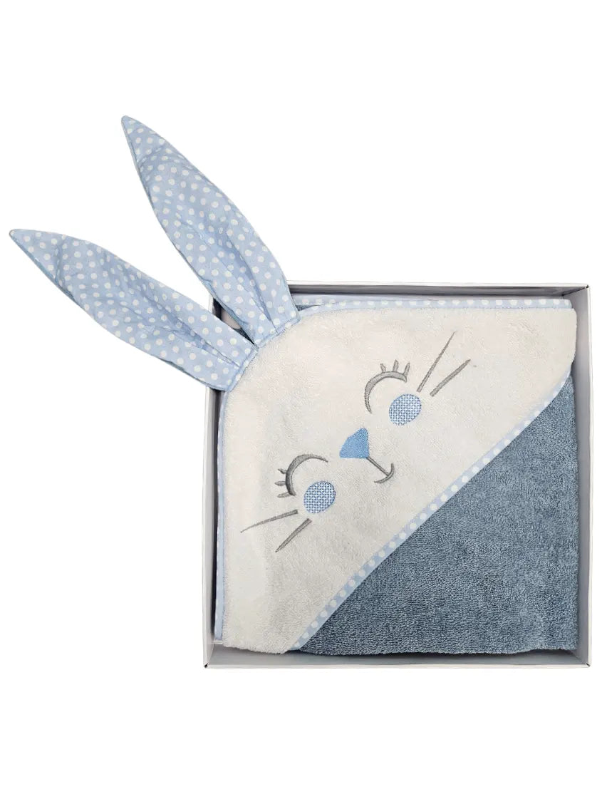 Cotton Towel 100x100cm - Embroidered - Blue Bunny