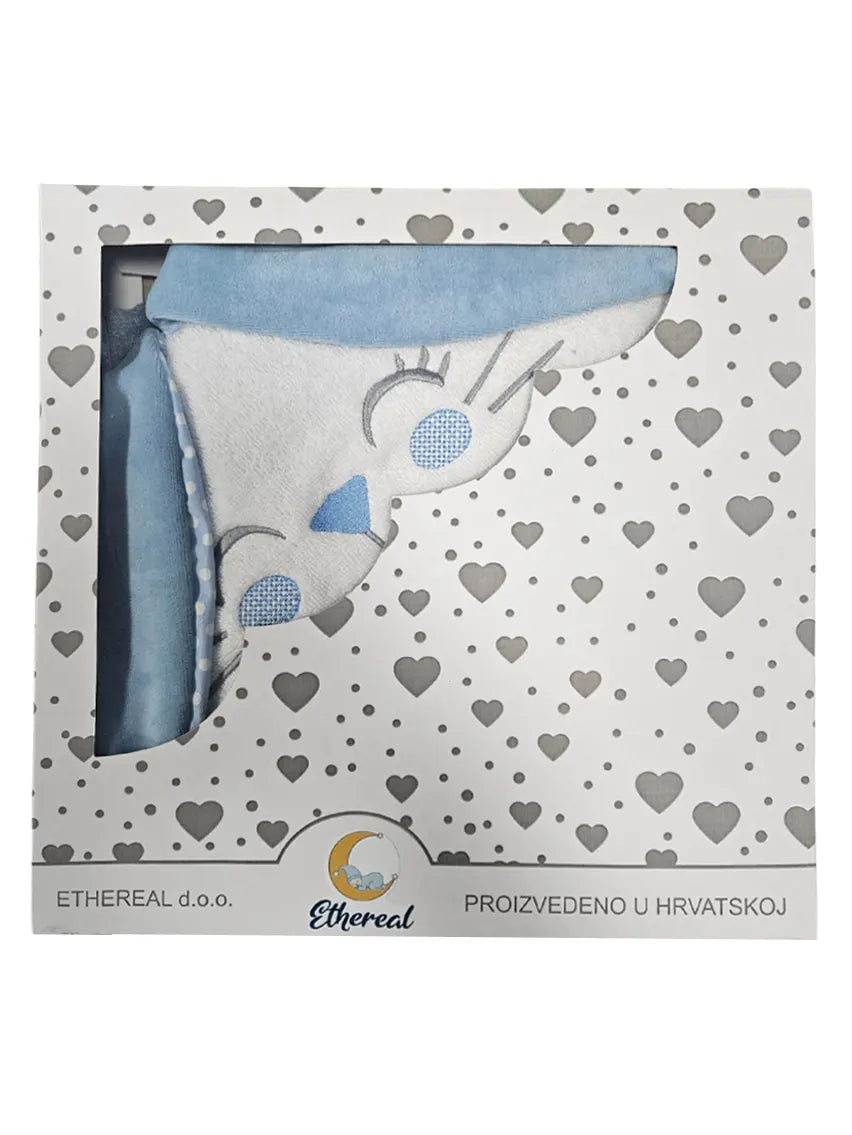 Cotton Towel 100x100cm - Embroidered - Blue Bunny