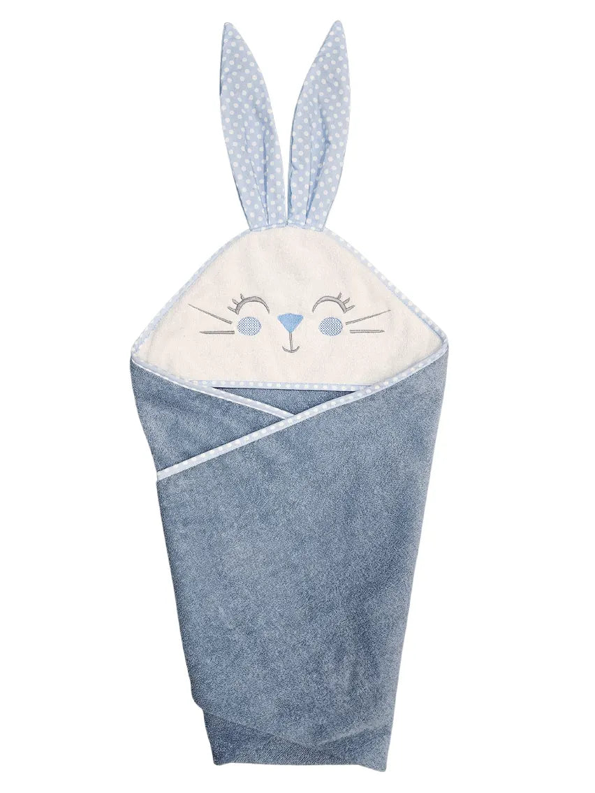 Cotton Towel 100x100cm - Embroidered - Blue Bunny