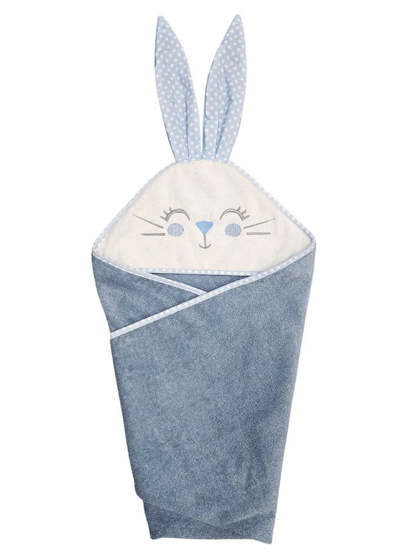 Cotton Towel 100x100cm - Embroidered - Blue Bunny
