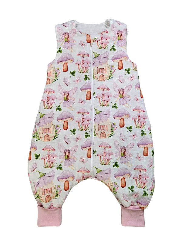 Muslin sleeping bag with legs and filling - Lilac forest fairy