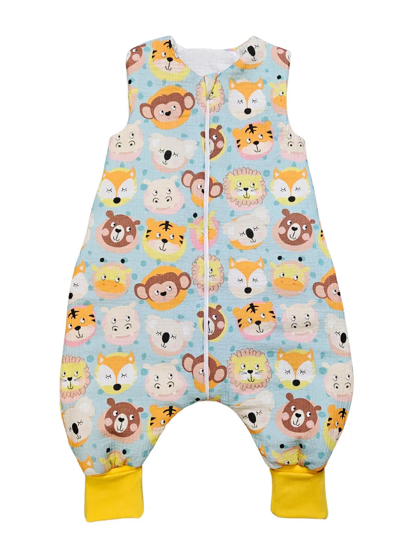 Muslin sleeping bag with legs and filling - Jungle baby animals