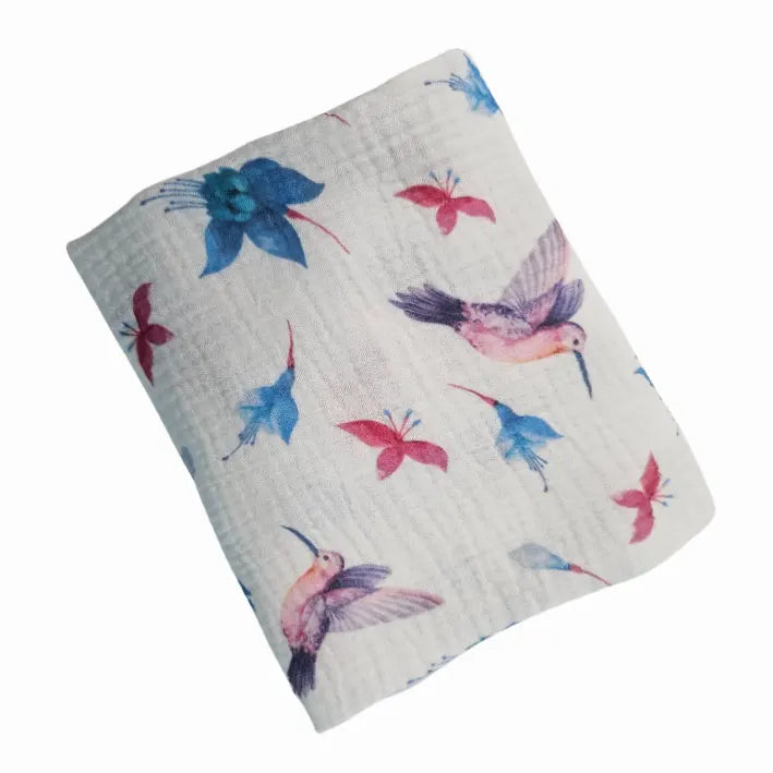 Children's Premium Muslin Tetra Diaper 65x65cm - Birds and Flowers
