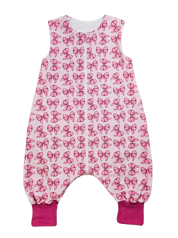 Cotton sleeping bag with legs and filling - Pink bows