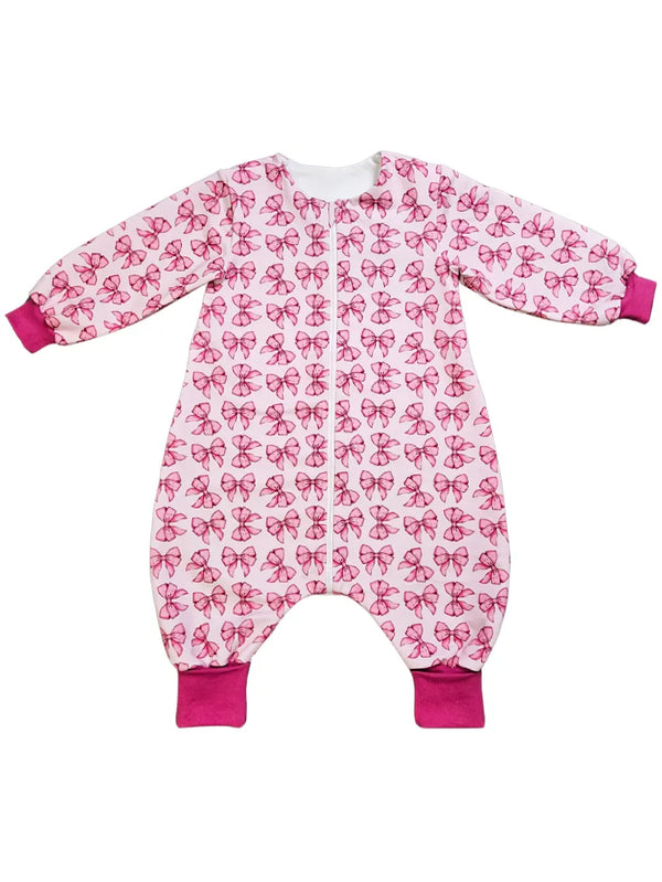 Cotton sleeping bag with legs and sleeves - Pink bows