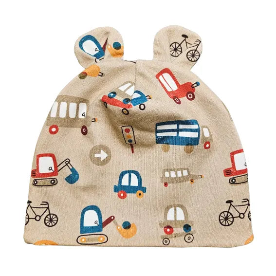 Two-Layer Hat with Ears - Vehicles - Beige